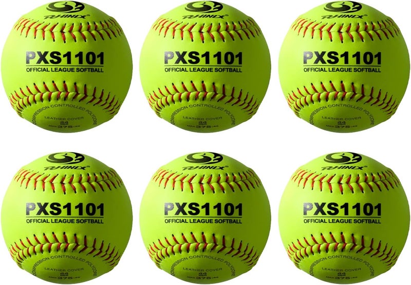 PHINIX Slow-Pitch Split Leather Softballs Professional Quality Practice Competitions 11 Inch (COR .44 / Comp.375) - Image 1
